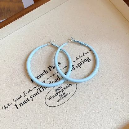 Women’s Dopamine Candy Hoop Earrings – Large Round Hollow Solid Color Ear Buckles, Versatile Fashion Jewelry