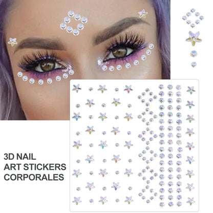 3D Holographic Teardrop Rhinestone Stickers - Self-Adhesive Crystal Diamond Face, Eye & Hair Decoration Tattoos