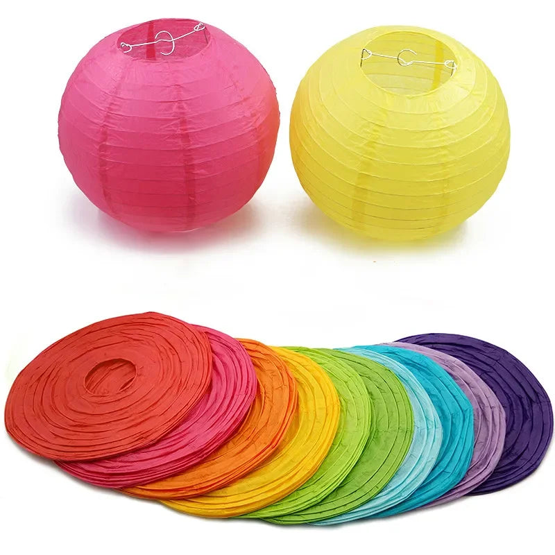 Round Paper Lanterns for Birthday Wedding Party Decor, DIY Hanging Lampion Balls, 4/6/8/10/12/14/16 Inch Craft Supplies