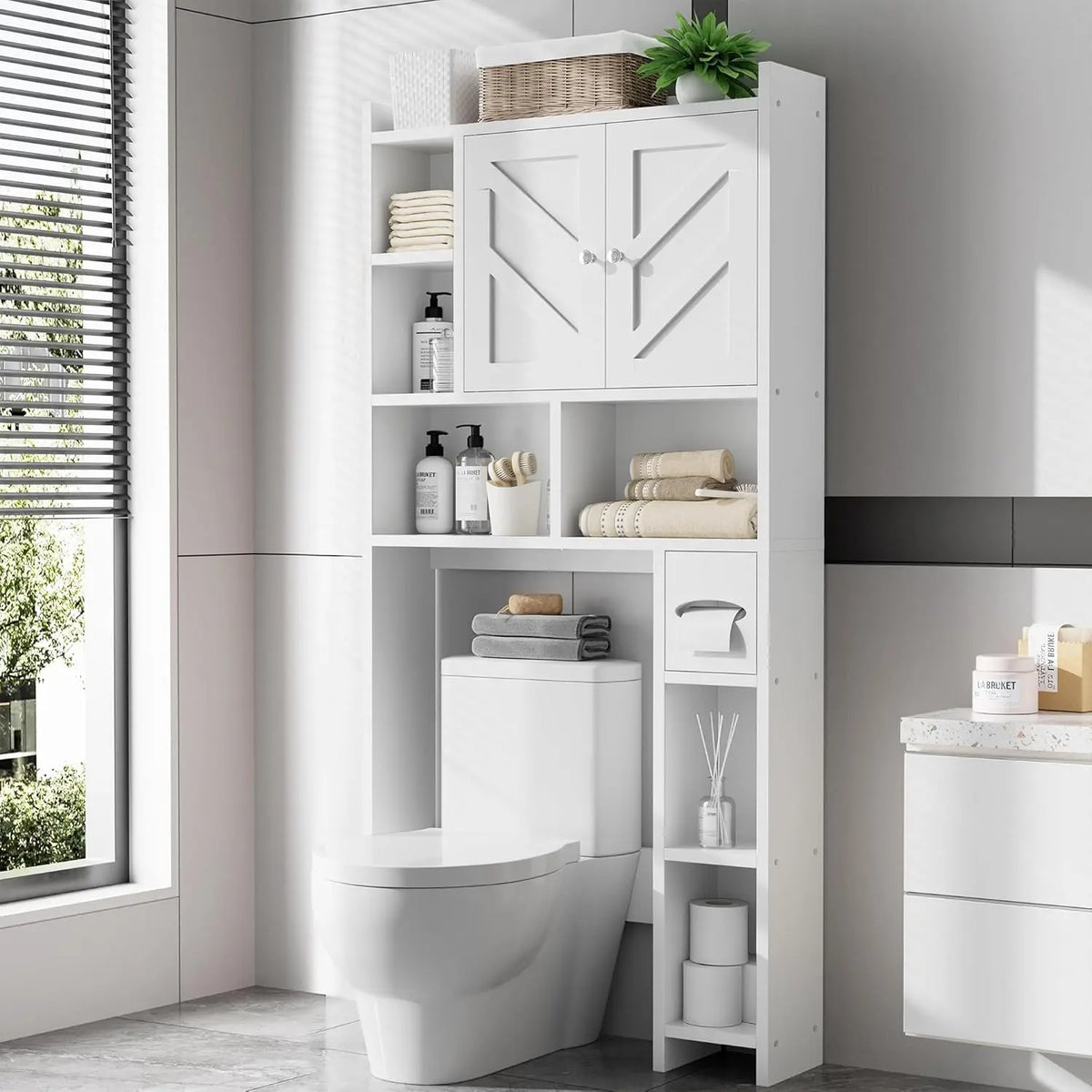 Over-The-Toilet Storage Cabinet - Freestanding Bathroom Organizer with Shelves