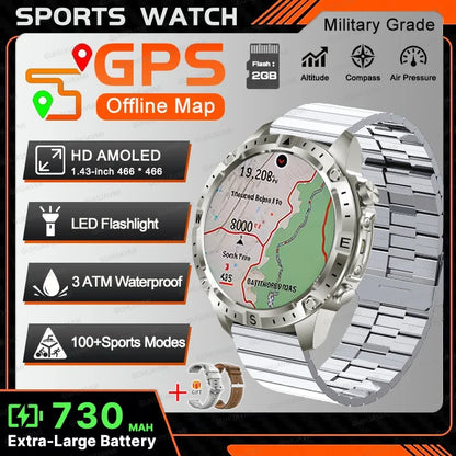 All-Terrain GPS Sports Smartwatch - Offline Maps, Altimeter, Barometer, Compass, 3ATM Waterproof & 730mAh Battery