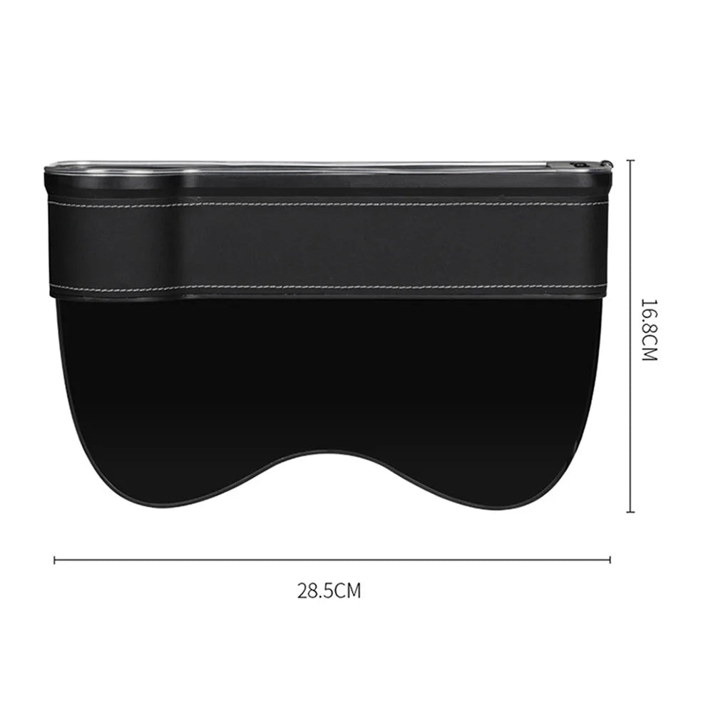 Car Crevice Storage Box with 2 USB Charger – LED Seat Gap Organizer, Phone, Bottle, and Cup Holder