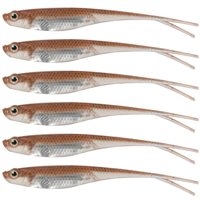 Dr.Fish 5/6pcs Soft Fishing Lures — Saltwater Silicone Fork Tail Drop Shot Baits for Bass, Trout, Pike, Walleye, Weedless