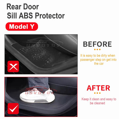 Rear Door Sill Cover for Tesla Model Y (2022–2024) – Anti-Dirty Kick Guards, Trim Protector Film & Welcome Pedal Pads