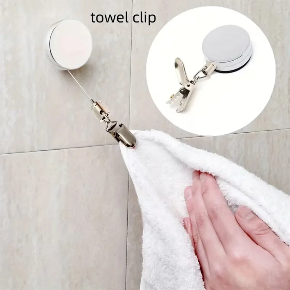 Automatic Retractable Towel Rack - Self-Adhesive Wall-Mounted Holder with Strong Clip
