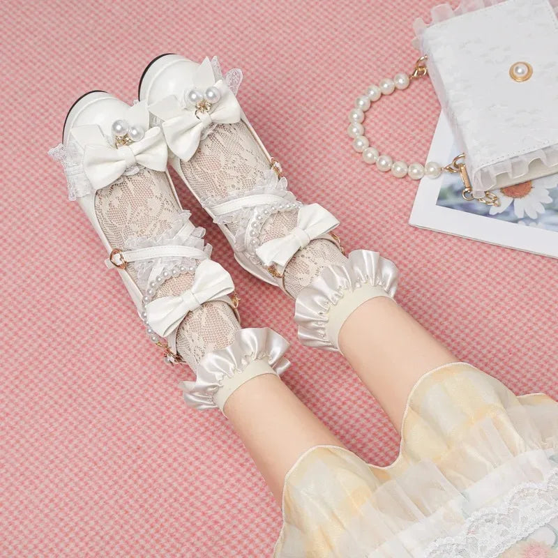 Women’s Cross Strap Mary Jane High Heels – Party, Wedding, Cosplay Lolita Pumps in White, Pink, Black, Strawberry Bow 2025