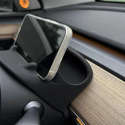 Steering Wheel Front Storage Box for Tesla Model 3/Y 2023 – Multifunctional Silicone Phone & Glasses Holder Car Accessory