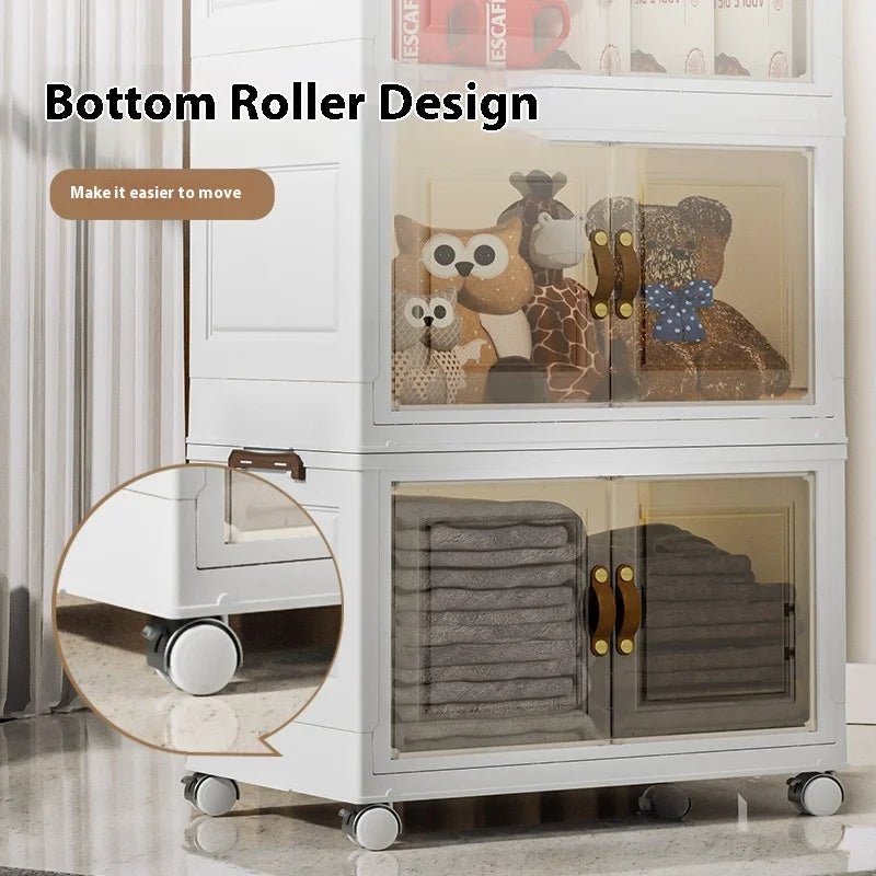 3/4/5 Layers Folding Cabinet Closet Organizer – Stackable Storage Box with Wheels, Large Capacity for Living Room Sundries