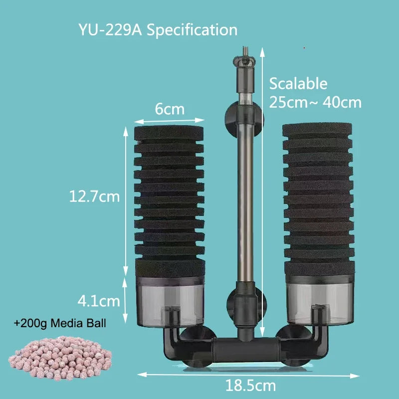 Aquarium Sponge Filter with Air Pump – Bio Skimmer & Biochemical Filter for Fish Tanks
