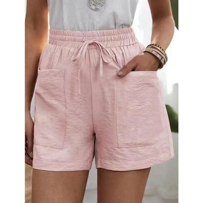 Women’s Summer Wide-Leg Shorts - High Elastic Waist Drawstring Casual Shorts with Pockets
