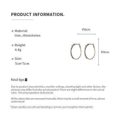 Women’s Shiny Large Circle Cross Hoop Earrings – Rhinestone Geometric High-End Fashion Jewelry
