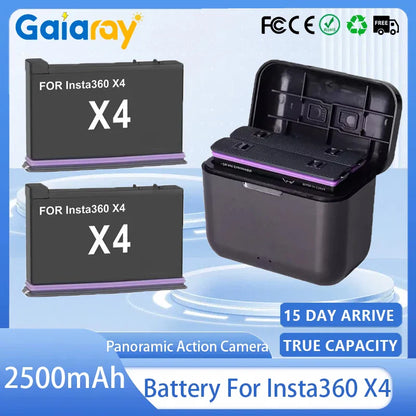 Insta360 X4 Battery 3.85V 2500mAh – Rechargeable Li-ion with Fast Charging Case & Storage Box for 360 Panoramic Action Cameras
