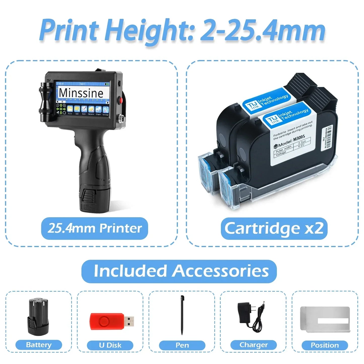 12.7/25.4mm Handheld Inkjet Printer – QR Code, Barcode, Batch, Date, Logo & Expiry Date Coding Machine with 25 Language Support, Portable Marking Tool