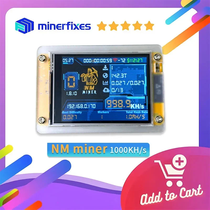 NMMiner NerdMiner V3 Bitcoin Solo Mining Device - 2.8-Inch BTC Lottery Miner 350KH/s–1000KH/s