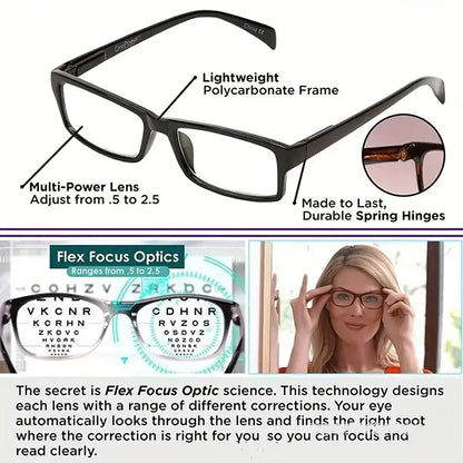 Multifocal Reading Glasses - Auto-Adjusting Bifocal Readers for Women & Men