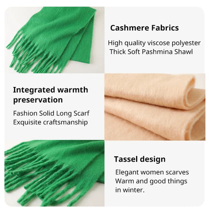Women’s Winter Cashmere Scarf – Thick Soft Pashmina Shawl with Tassels, Warm Blanket Wrap & Long Poncho Echarpe