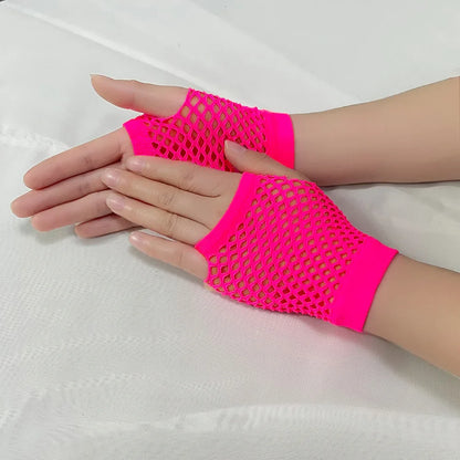 Solid Color Fingerless Mesh Gloves – Short Fishing, Party & Dance Gloves