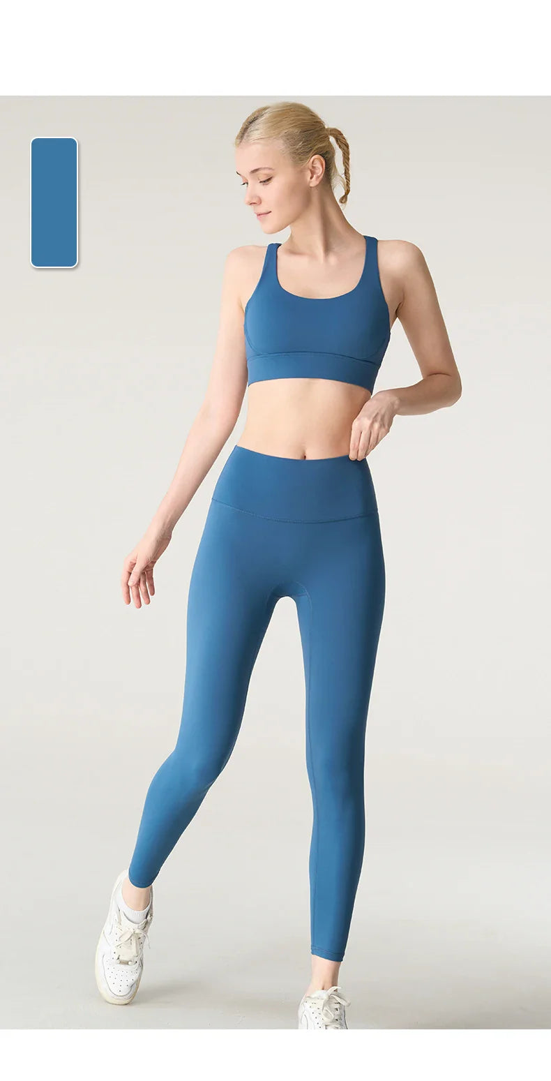 2-Piece Women’s Yoga Tracksuit – Athletic Pilates Fitness Set with Push-Up Sports Bra & Leggings for Gym Workouts