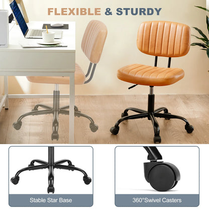 Armless Office Desk Chair – Height Adjustable PU Leather with Lumbar Support & 360° Swivel Wheels