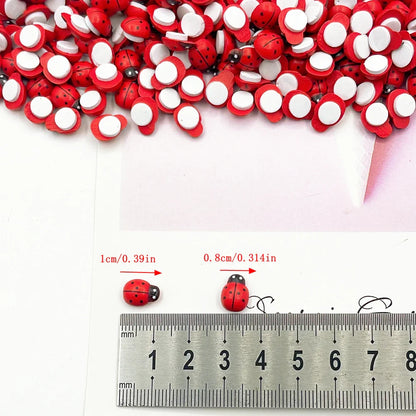 100Pcs Wooden Mini Ladybug Stickers – 8x11mm Self-Adhesive Red DIY Craft Decorations for Scrapbooking, Home, Garden & Party Decor