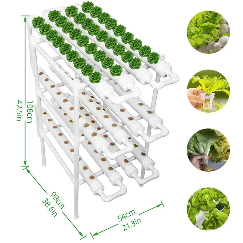 3 Layer Hydroponics Growing System – 108 Sites PVC Pipe Soilless Cultivation Kit for Vegetables & Herbs