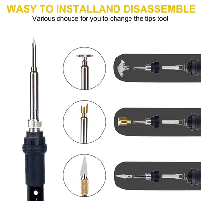 JCD 80W Electric Engraving & Soldering Pen – Wood Burning Pyrography Kit with 28 Craft Tips (908S)