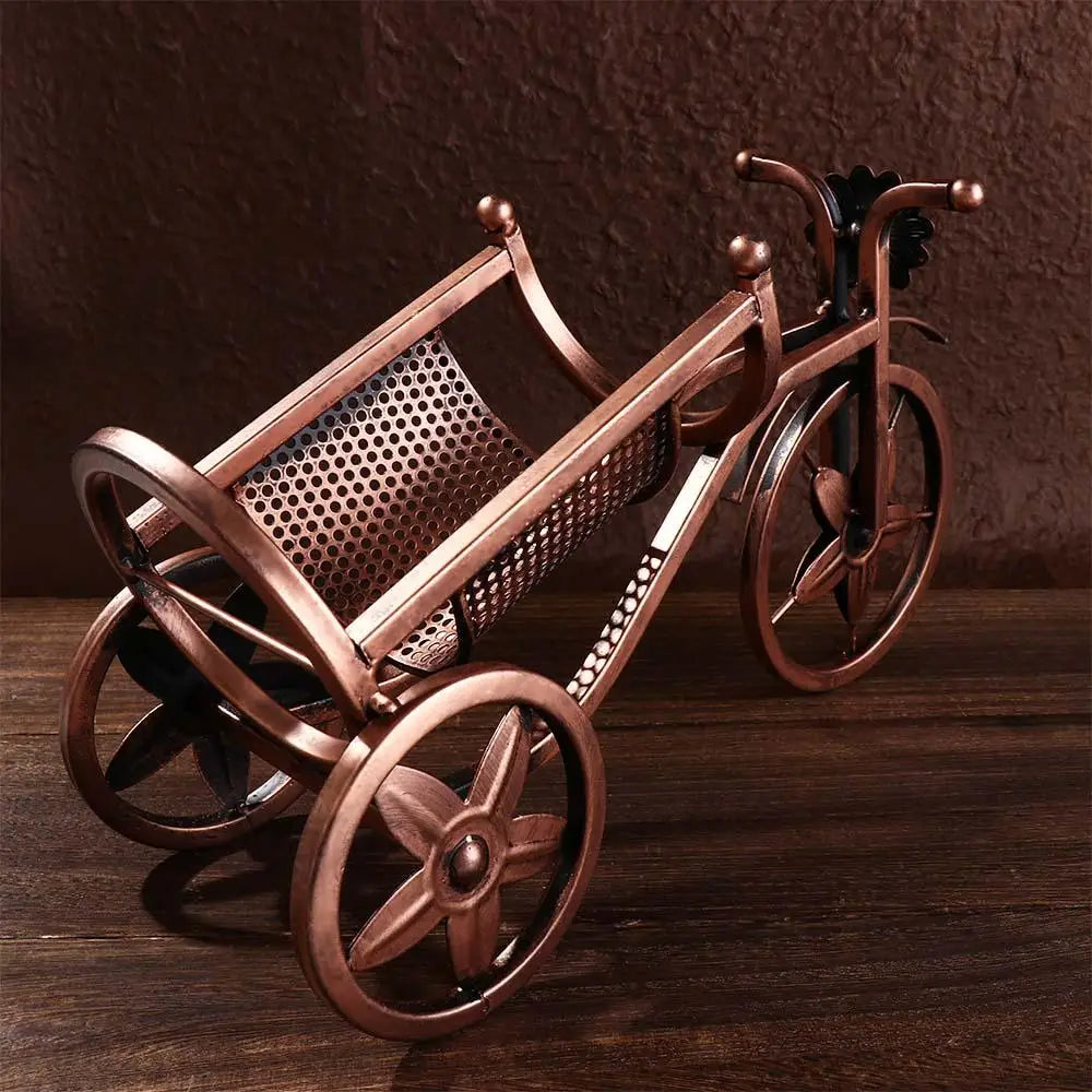 Creative Metal Wine Rack – European Retro Tricycle Bike Design for Wine Display, Storage Organizer Shelf, Kitchen & Home Decor
