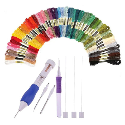 50-Color Embroidery Thread Kit with Punch Needle Set – 3 Needles, 2 Threaders for DIY Sewing & Stitching Crafts