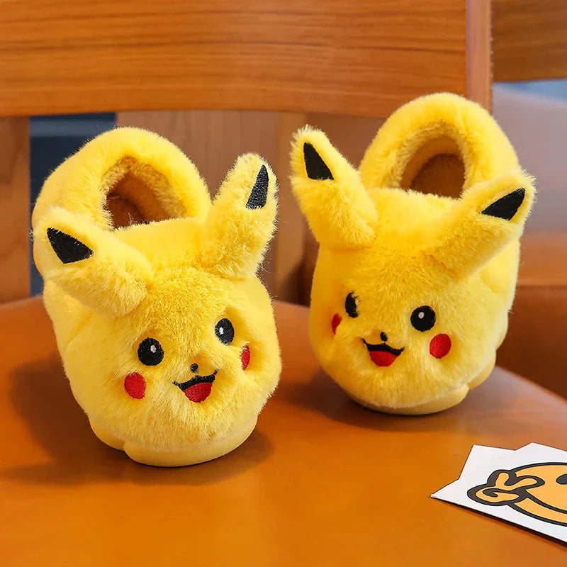 Anime Pikachu Plush Slippers for Kids – Soft, Non-Slip Warm Indoor Shoes for Autumn/Winter & Christmas Gifts