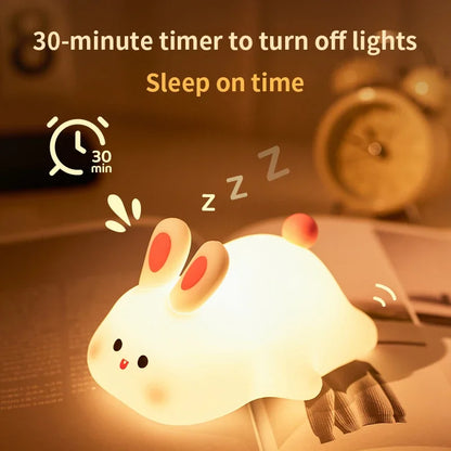 LED Silicone Rabbit Night Light – Touch Sensor Cute Animal Lamp, Bedroom & Kids Table Lamp, Home Decor Gift for Baby and Child