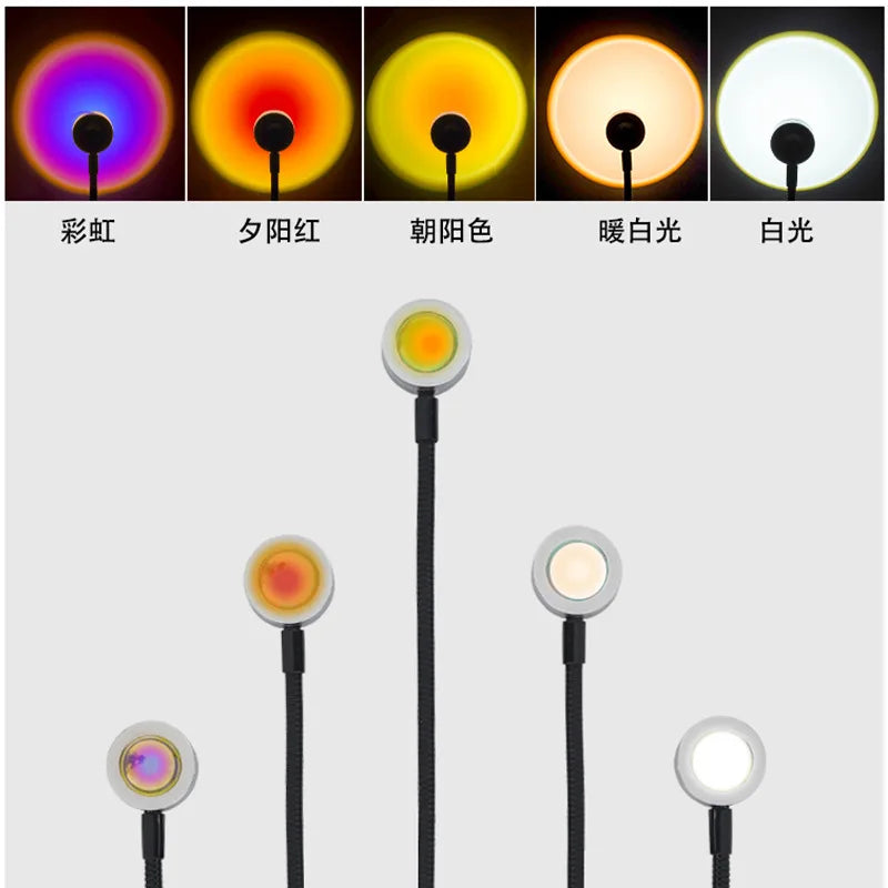 Sunset Projection Lamp USB Rainbow Night Light: Atmospheric Sunset for Photography & Live Wall Decoration - Perfect for Coffee Shops & Selfies