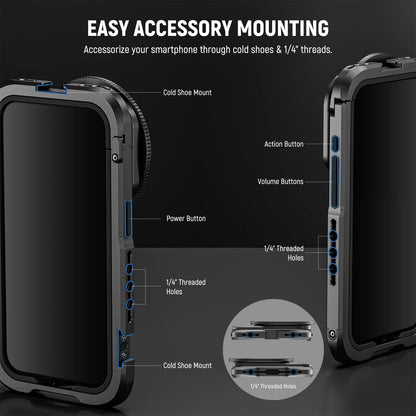 NEEWER Phone Cage Video Rig — Dual Handles Stabilizer for iPhone 15 Pro / Pro Max | Smartphone Video Recording Rig