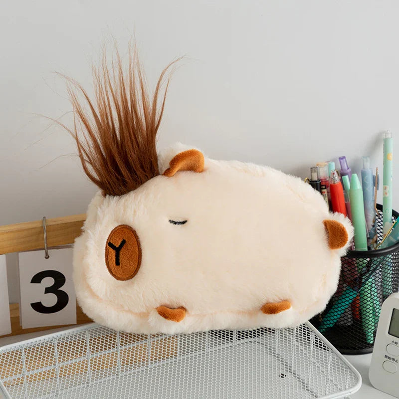 Cute Plush Capybara Pencil Storage Bag - Cartoon Animal Pen Case, Multifunctional Large Capacity Stationery Pouch
