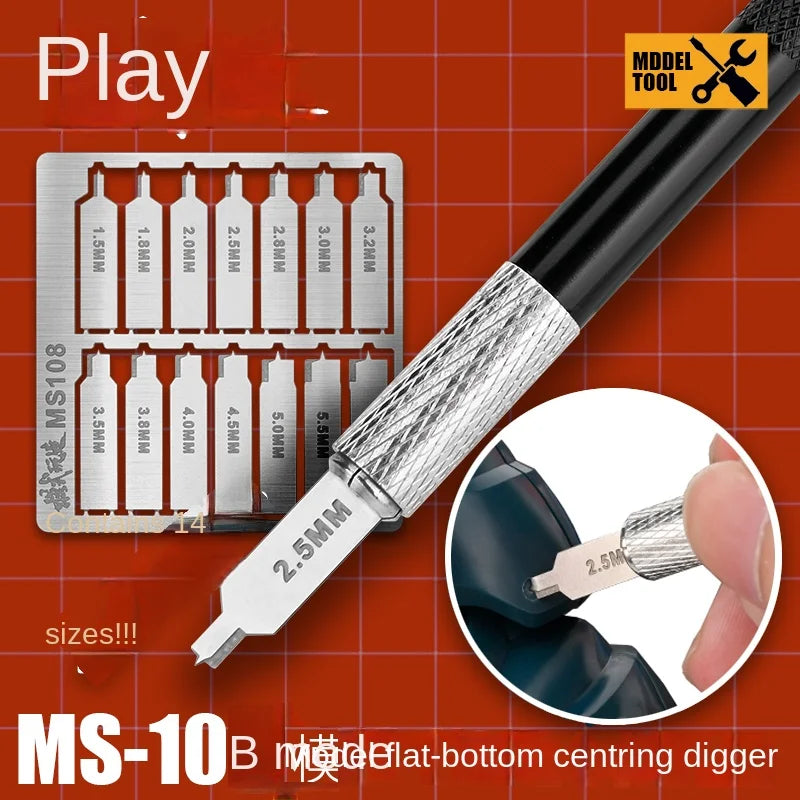 MS108 Flat Bottom Hole Drilling Tool Set with Handle – Etched Sheet Craft Knife for Model Building & DIY Military Kits
