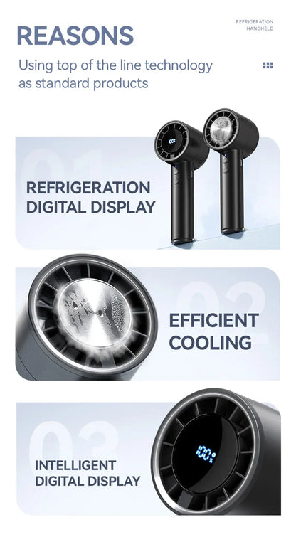 Silent High-Speed USB Handheld Fan – Portable Small Fan with LED Display, High Wind Power, and Cooling Air Conditioner Function