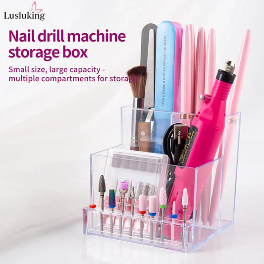 Translucent Nail Drill Machine Organizer | 3-Row Acrylic Storage for Nail Bits & Tools