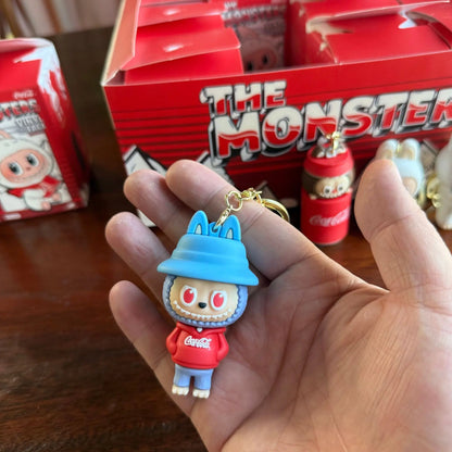 12pcs Labubu Monster Coca Cola Mini Doll Keychains — 4 Styles Action Figures for Kids