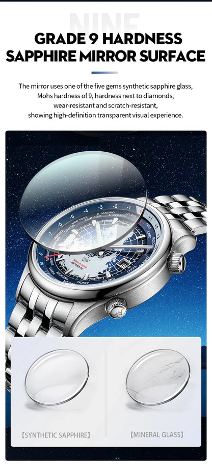 WM Welly Merck Automatic Mechanical Men’s Watch — High-Quality Sapphire, World Time, WM057 Luxury Timepiece