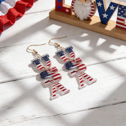 Independence Day Patriotic Earrings - Acrylic American Flag Style Jewelry for Holiday Events