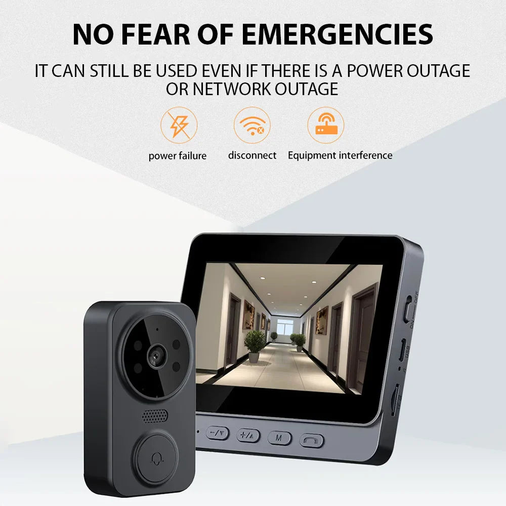 4.3" Wireless Video Doorbell — HD IPS Screen, 2.4G WiFi, Smart Intercom, Two-Way Talk, Night Vision