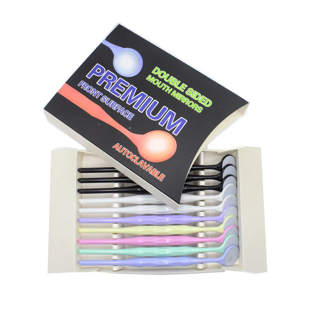 AG 10pcs/Box Dental Mouth Mirrors – Double-Sided Autoclavable Exam Reflectors with Handle for Oral Care & Tooth Whitening