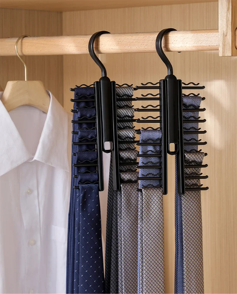 360° Rotating Multi-Functional Plastic Hanger — Adjustable Home Rack for Belts, Scarves & 20 Ties