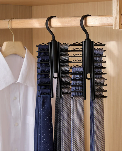 360° Rotating Multi-Functional Plastic Hanger — Adjustable Home Rack for Belts, Scarves & 20 Ties