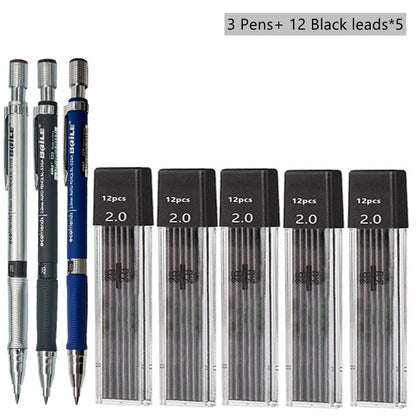 2.0mm Mechanical Pencil Set with 2B Black & Color Lead Refills – Automatic Pencil for Sketching, Drawing & Writing