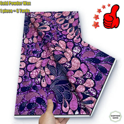 2026 African Real Wax Fabric - 100% Cotton Ankara Glitter Gold Print Batik Pagne for Women’s Fashion & Sewing
