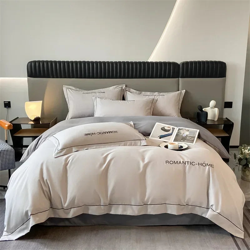 Pure Cotton Long Staple Bedding Set - 4PCS, Matte Bed Sheet & Duvet Cover, All Cotton