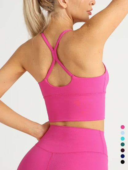 Solid Color Women’s Gym Yoga Sports Bra – Naked Feel, Sexy Cross Back Y-Shape Sling for Fitness, Jogging & Workout