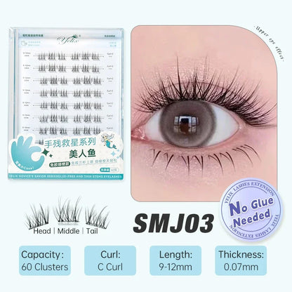 Yelix Self-Adhesive False Eyelashes — Reusable DIY Cluster Lashes, Glue-Free, Natural Soft