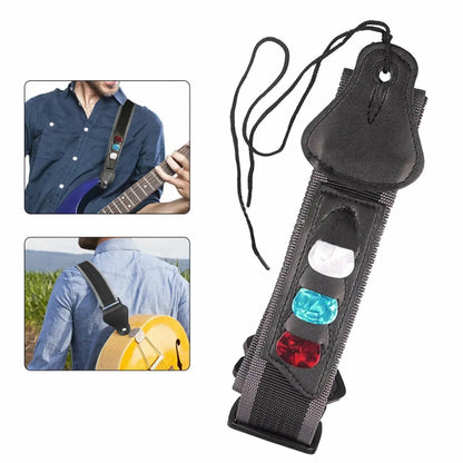 Adjustable Electric Guitar Strap – PU Leather Ends with 3 Guitar Pick Holders, for Acoustic Guitar & Bass Accessories