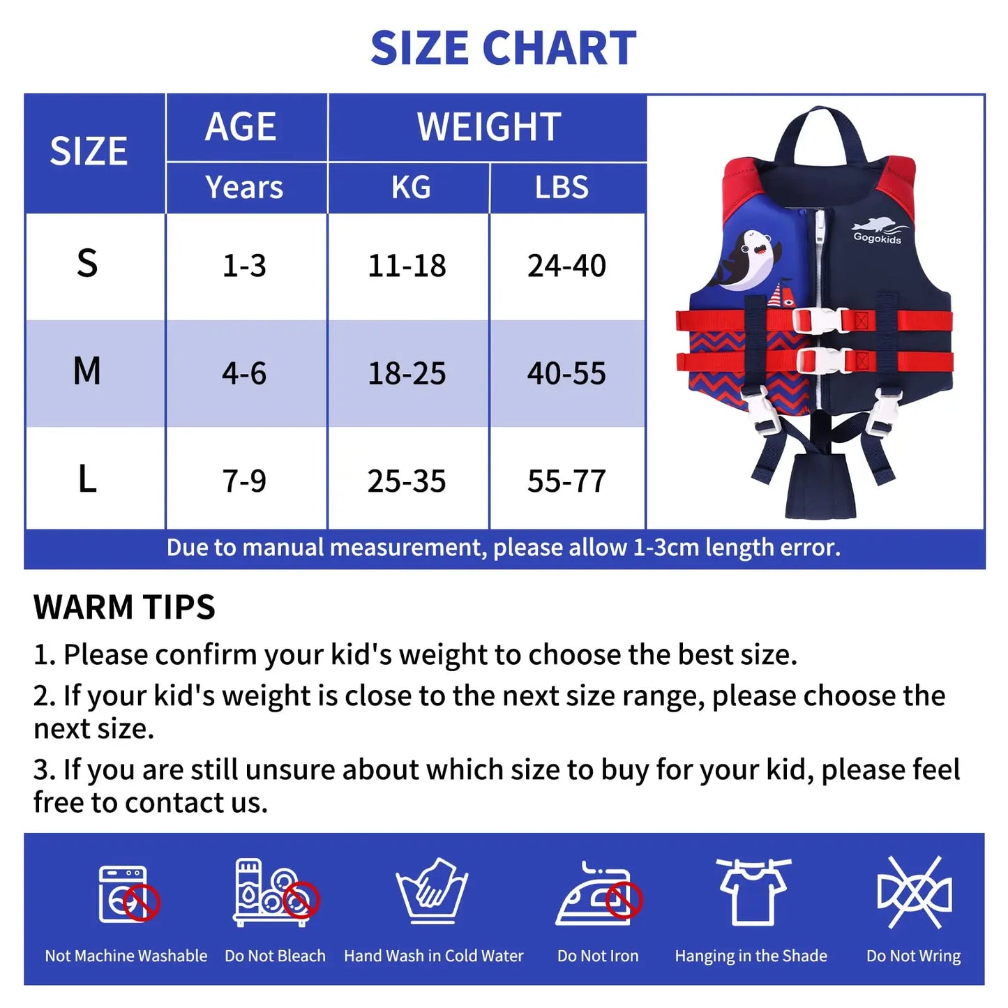 Gogokids Kids Life Jacket – Neoprene Float Vest for Toddlers, Swim Training & Buoyancy Swimwear